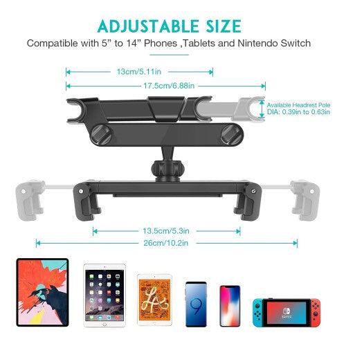 Car Headrest Mount, Angle Adjustable Universal Tablet Holder for Car Backseat, for 5 Car Headrest Mount, Angle Adjustable Universal Tablet Holder for Car Backseat, for 5